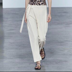 NWT ZARA Ecru Wrap Front Pants ZW Collection US Small